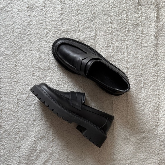 Black Chunky Platform Loafers - Picture 2 of 9